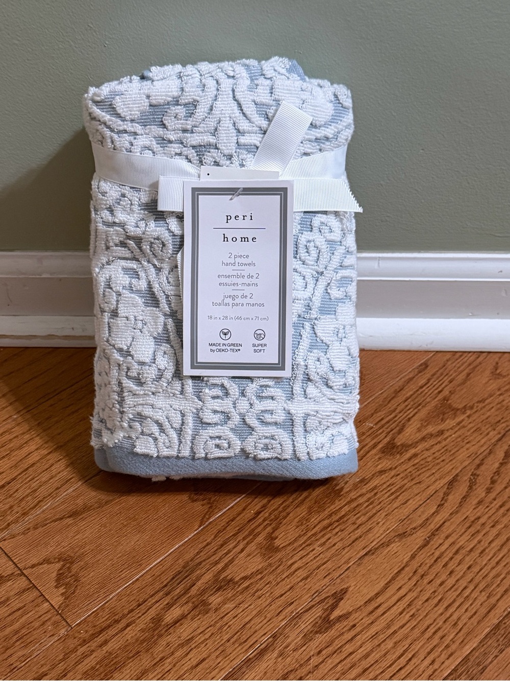 Light Blue & White Embossed Hand Towels - 2 Pack
